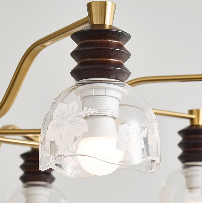 Chandelier traditionnel en demi-cercle en bois de caoutchouc, fer et verre à 3/6/8 lumières pour salon 
