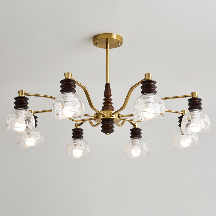Chandelier traditionnel en demi-cercle en bois de caoutchouc, fer et verre à 3/6/8 lumières pour salon 