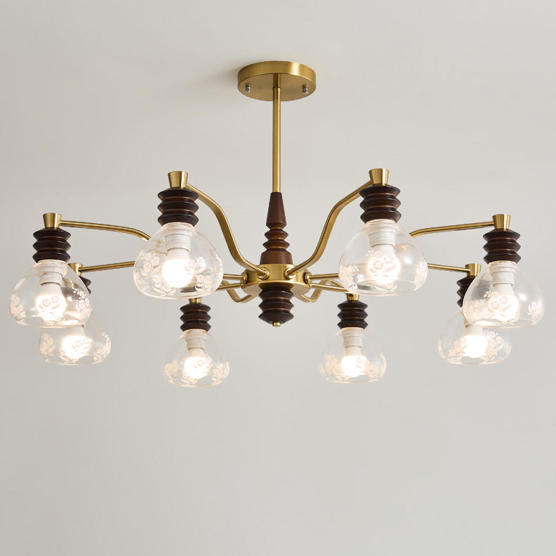 Chandelier traditionnel en demi-cercle en bois de caoutchouc, fer et verre à 3/6/8 lumières pour salon 