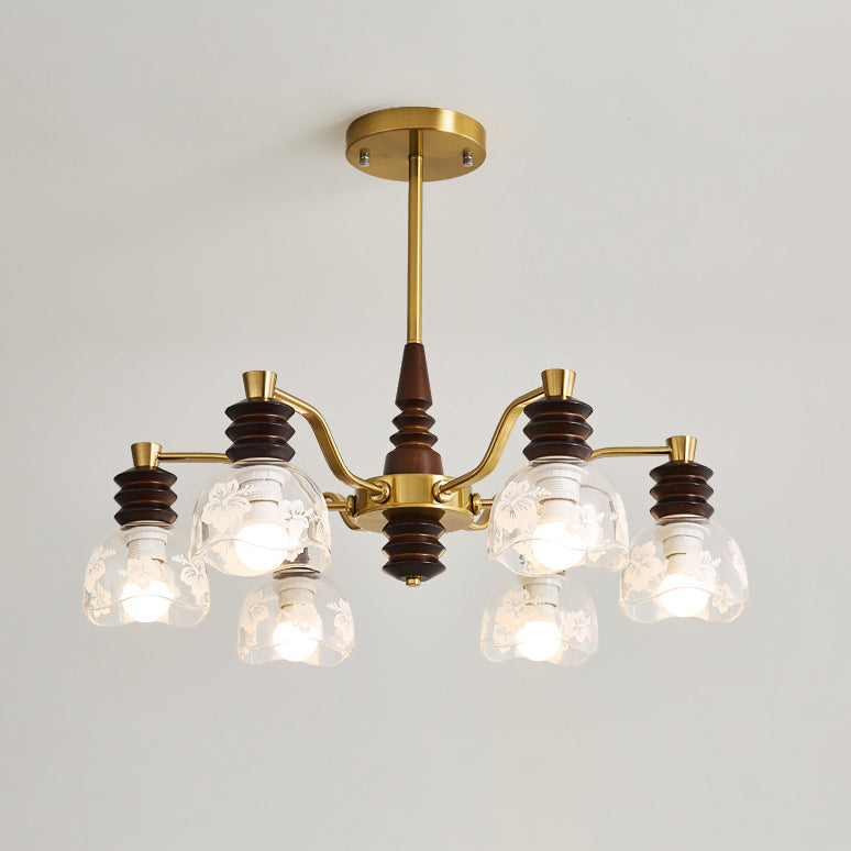 Chandelier traditionnel en demi-cercle en bois de caoutchouc, fer et verre à 3/6/8 lumières pour salon 