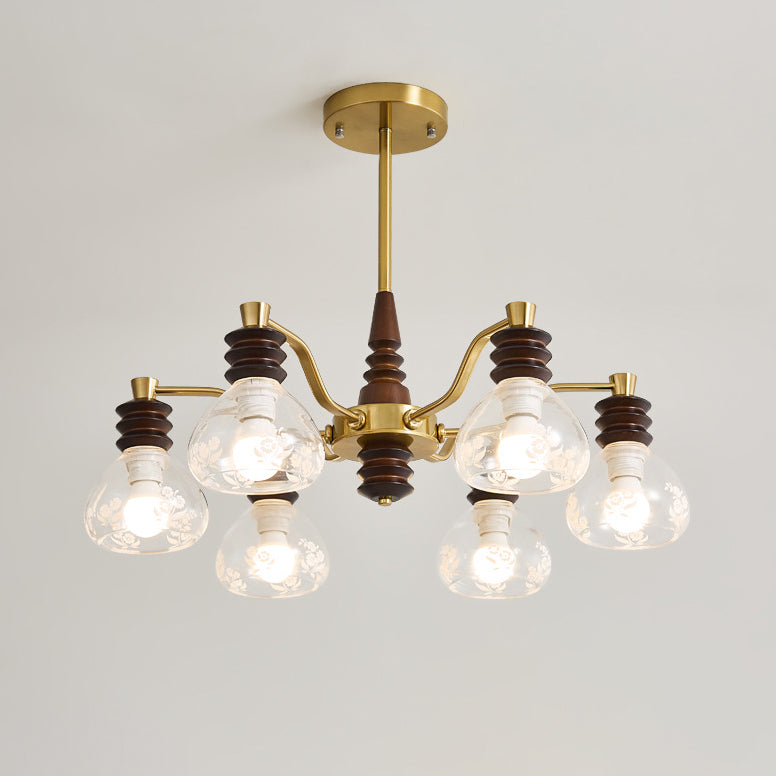 Chandelier traditionnel en demi-cercle en bois de caoutchouc, fer et verre à 3/6/8 lumières pour salon 