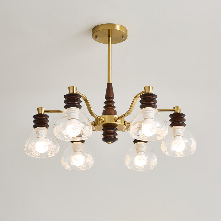 Chandelier traditionnel en demi-cercle en bois de caoutchouc, fer et verre à 3/6/8 lumières pour salon 