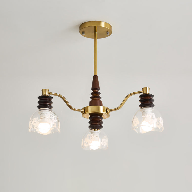 Chandelier traditionnel en demi-cercle en bois de caoutchouc, fer et verre à 3/6/8 lumières pour salon 
