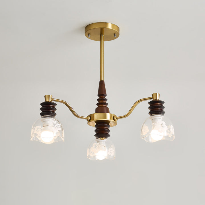 Chandelier traditionnel en demi-cercle en bois de caoutchouc, fer et verre à 3/6/8 lumières pour salon 