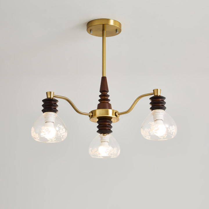 Chandelier traditionnel en demi-cercle en bois de caoutchouc, fer et verre à 3/6/8 lumières pour salon 