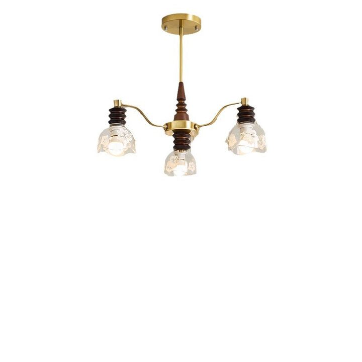 Chandelier traditionnel en demi-cercle en bois de caoutchouc, fer et verre à 3/6/8 lumières pour salon 