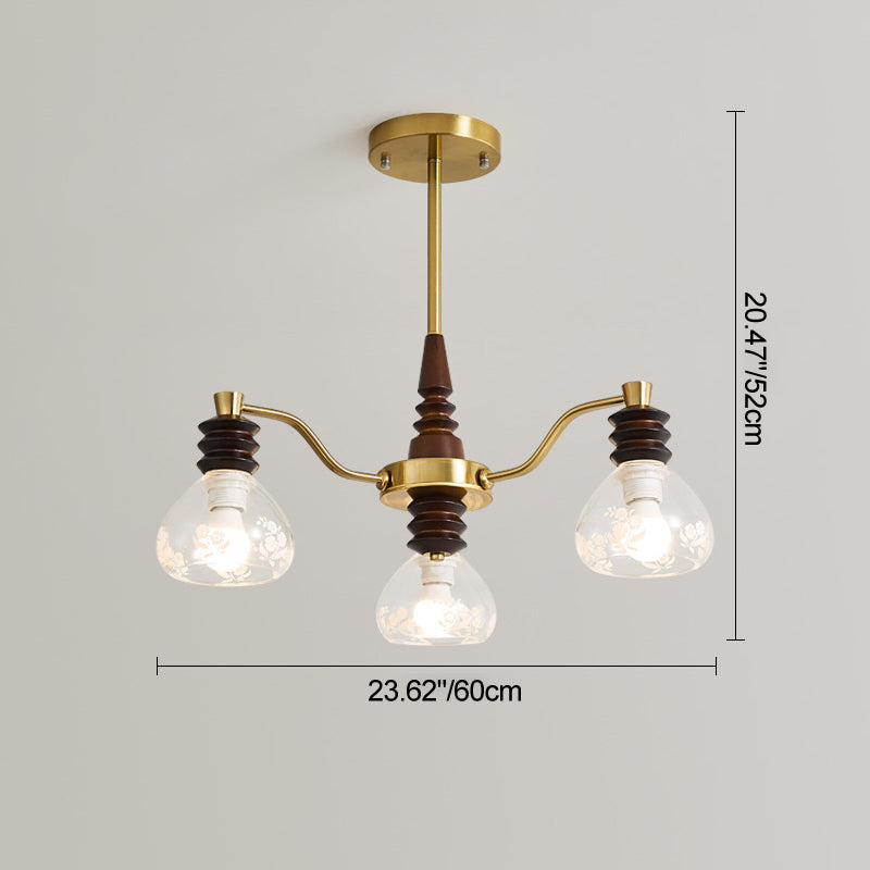 Chandelier traditionnel en demi-cercle en bois de caoutchouc, fer et verre à 3/6/8 lumières pour salon 