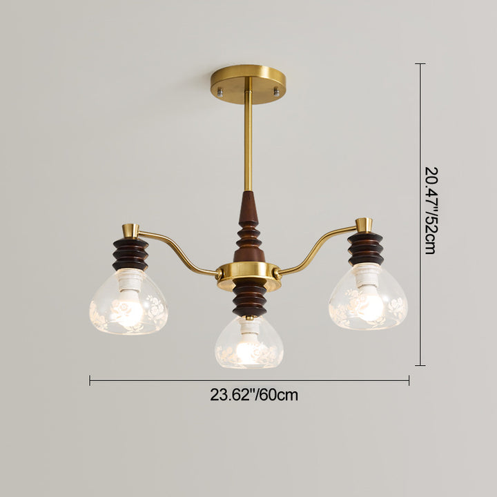 Chandelier traditionnel en demi-cercle en bois de caoutchouc, fer et verre à 3/6/8 lumières pour salon 
