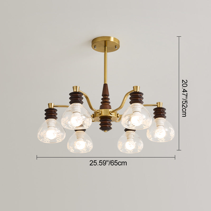 Chandelier traditionnel en demi-cercle en bois de caoutchouc, fer et verre à 3/6/8 lumières pour salon 