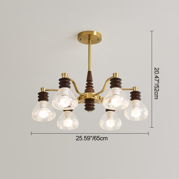 Chandelier traditionnel en demi-cercle en bois de caoutchouc, fer et verre à 3/6/8 lumières pour salon 