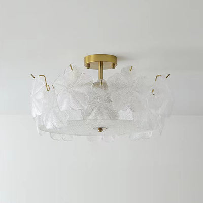 Traditionelle französische Schneeflocken-Glas-Eisen 5/8 - Light Semi-Flush Mount Deckenleuchte für Wohnzimmer 