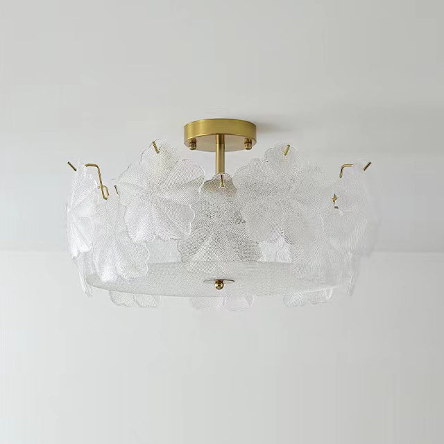 Traditionelle französische Schneeflocken-Glas-Eisen 5/8 - Light Semi-Flush Mount Deckenleuchte für Wohnzimmer 