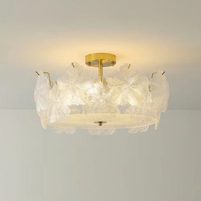 Traditionelle französische Schneeflocken-Glas-Eisen 5/8 - Light Semi-Flush Mount Deckenleuchte für Wohnzimmer 
