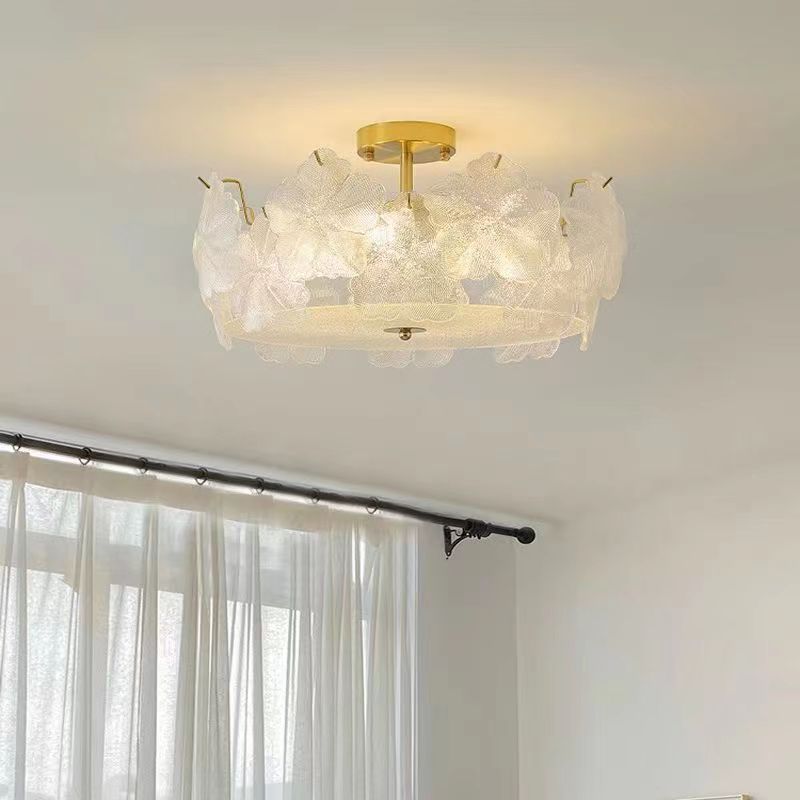 Traditionelle französische Schneeflocken-Glas-Eisen 5/8 - Light Semi-Flush Mount Deckenleuchte für Wohnzimmer 