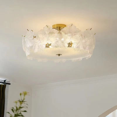 Traditionelle französische Schneeflocken-Glas-Eisen 5/8 - Light Semi-Flush Mount Deckenleuchte für Wohnzimmer 