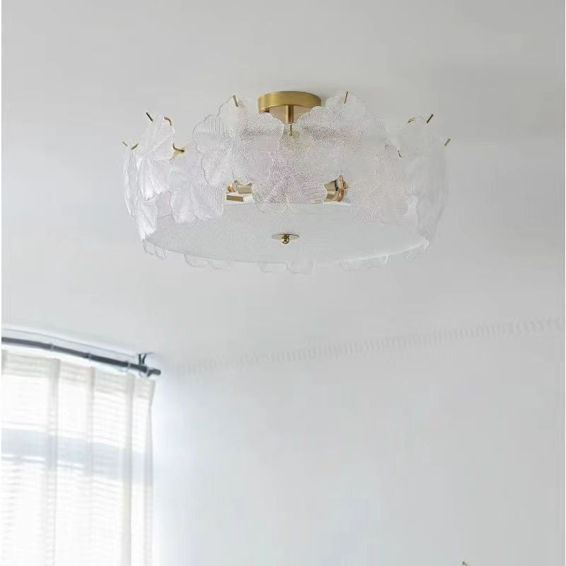 Traditionelle französische Schneeflocken-Glas-Eisen 5/8 - Light Semi-Flush Mount Deckenleuchte für Wohnzimmer 