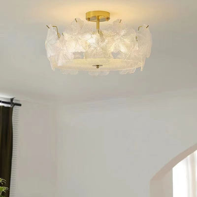Traditionelle französische Schneeflocken-Glas-Eisen 5/8 - Light Semi-Flush Mount Deckenleuchte für Wohnzimmer 