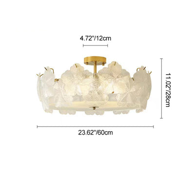 Traditionelle französische Schneeflocken-Glas-Eisen 5/8 - Light Semi-Flush Mount Deckenleuchte für Wohnzimmer 
