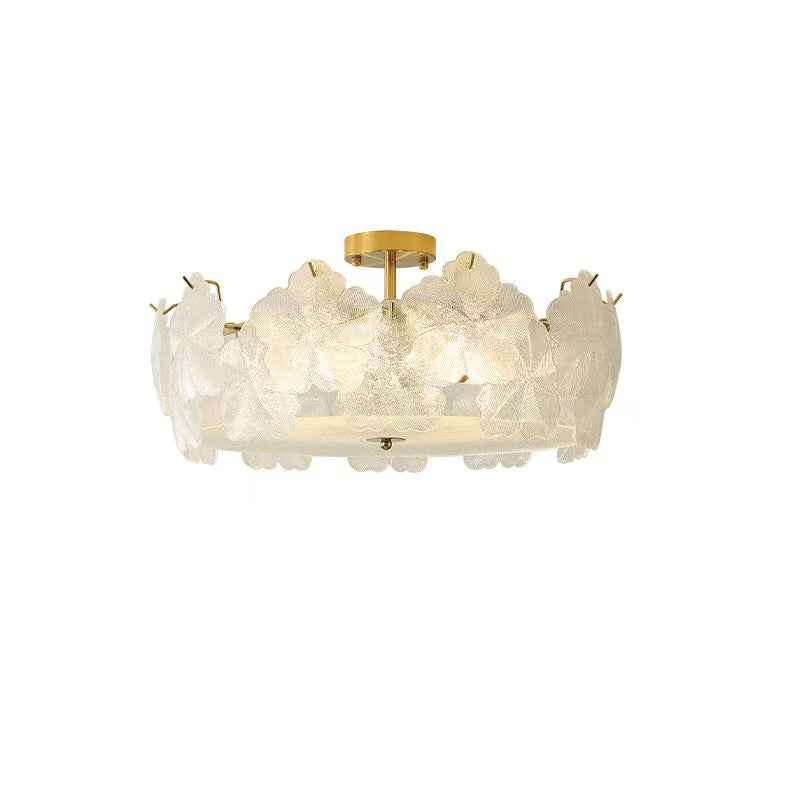 Traditionelle französische Schneeflocken-Glas-Eisen 5/8 - Light Semi-Flush Mount Deckenleuchte für Wohnzimmer 