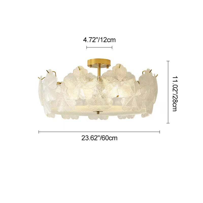 Traditionelle französische Schneeflocken-Glas-Eisen 5/8 - Light Semi-Flush Mount Deckenleuchte für Wohnzimmer 