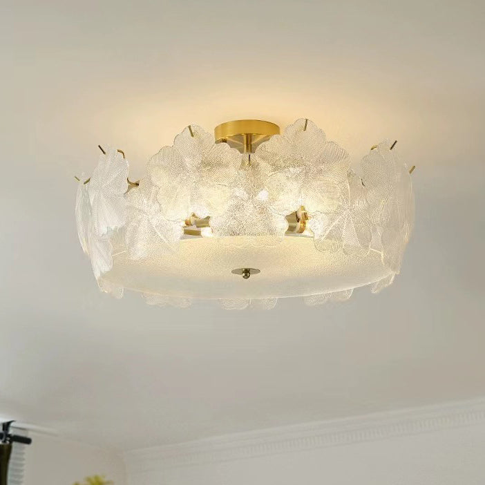 Traditionelle französische Schneeflocken-Glas-Eisen 5/8 - Light Semi-Flush Mount Deckenleuchte für Wohnzimmer 