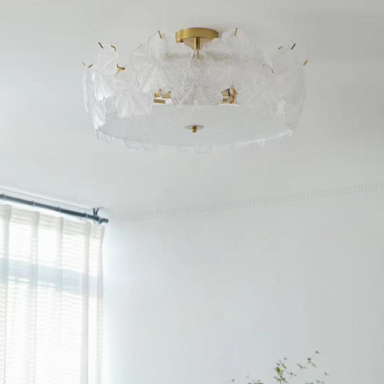 Traditionelle französische Schneeflocken-Glas-Eisen 5/8 - Light Semi-Flush Mount Deckenleuchte für Wohnzimmer 