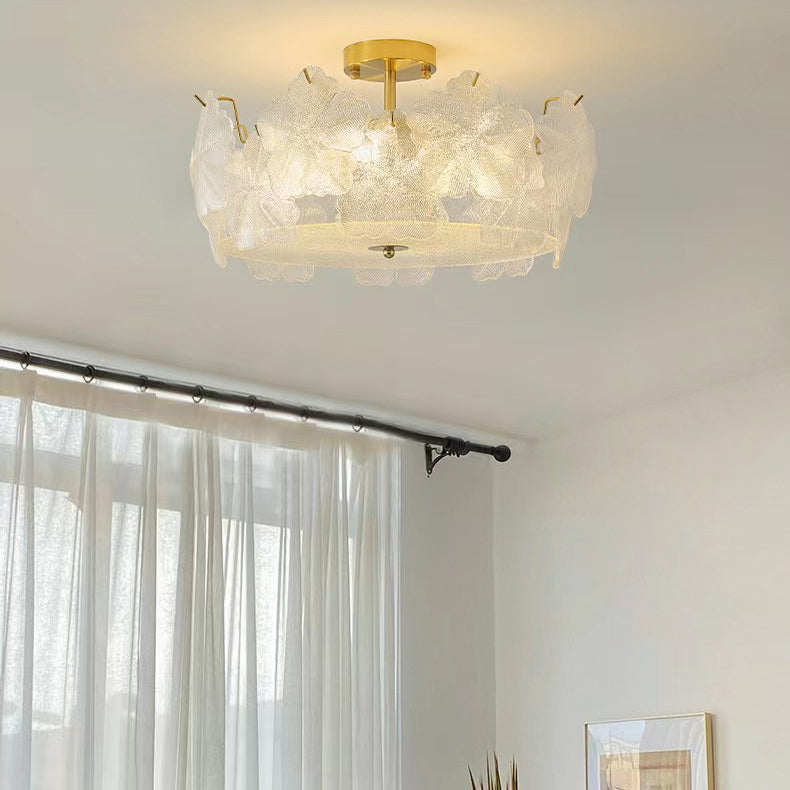 Traditionelle französische Schneeflocken-Glas-Eisen 5/8 - Light Semi-Flush Mount Deckenleuchte für Wohnzimmer 