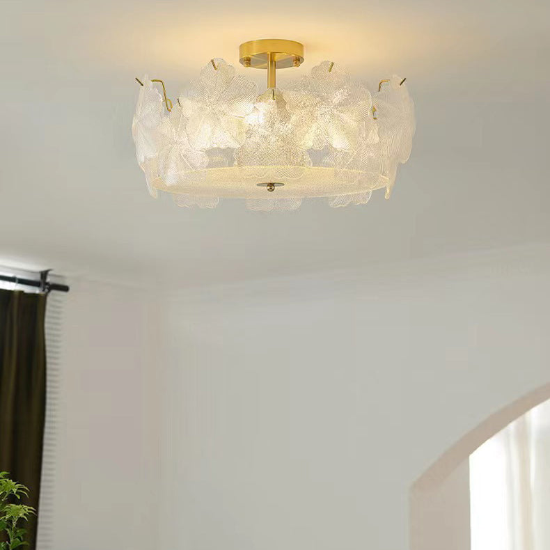 Traditionelle französische Schneeflocken-Glas-Eisen 5/8 - Light Semi-Flush Mount Deckenleuchte für Wohnzimmer 