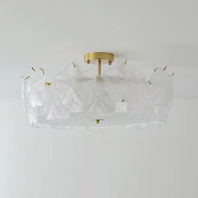 Traditionelle französische Schneeflocken-Glas-Eisen 5/8 - Light Semi-Flush Mount Deckenleuchte für Wohnzimmer 