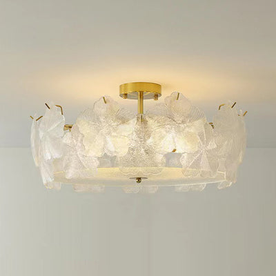 Traditionelle französische Schneeflocken-Glas-Eisen 5/8 - Light Semi-Flush Mount Deckenleuchte für Wohnzimmer 