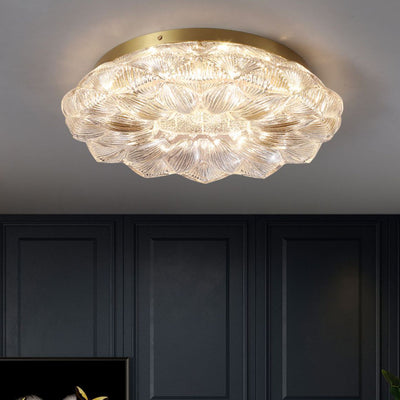 Contemporary Luxury Lotus Shape Stainless Steel Gold Leaf Copper Resin LED Semi-Flush Mount Ceiling Light For Living Room