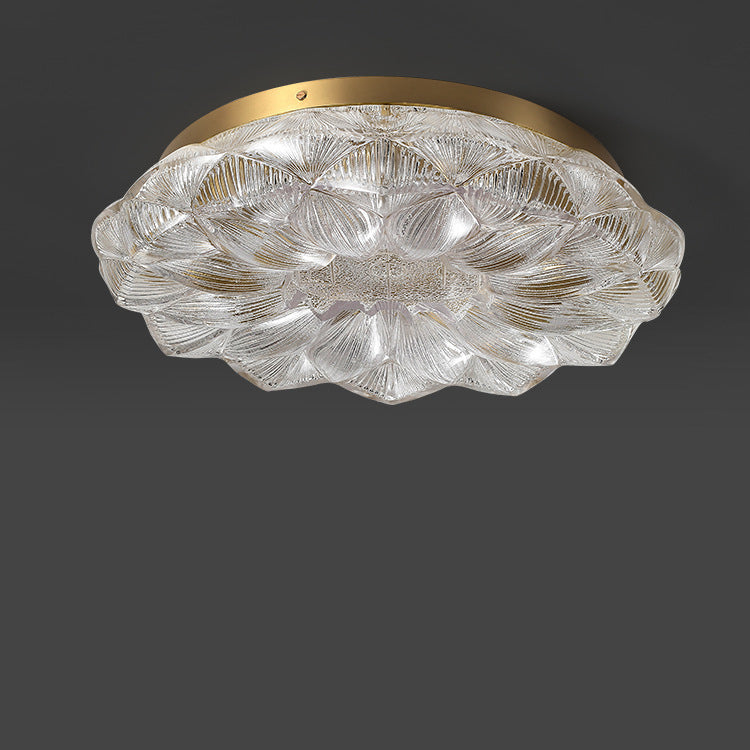 Contemporary Luxury Lotus Shape Stainless Steel Gold Leaf Copper Resin LED Semi-Flush Mount Ceiling Light For Living Room