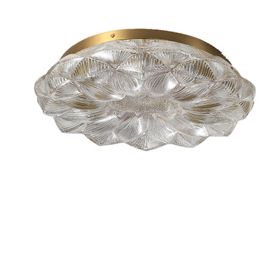 Contemporary Luxury Lotus Shape Stainless Steel Gold Leaf Copper Resin LED Semi-Flush Mount Ceiling Light For Living Room