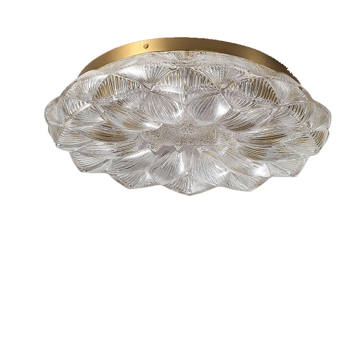 Contemporary Luxury Lotus Shape Stainless Steel Gold Leaf Copper Resin LED Semi-Flush Mount Ceiling Light For Living Room