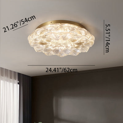 Contemporary Luxury Lotus Shape Stainless Steel Gold Leaf Copper Resin LED Semi-Flush Mount Ceiling Light For Living Room