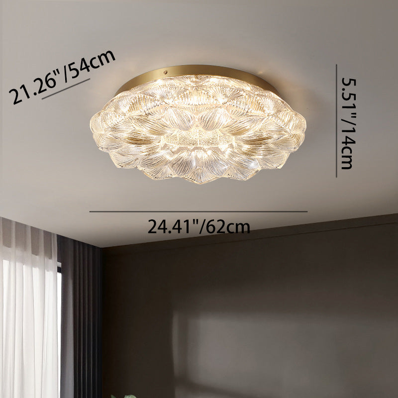 Contemporary Luxury Lotus Shape Stainless Steel Gold Leaf Copper Resin LED Semi-Flush Mount Ceiling Light For Living Room