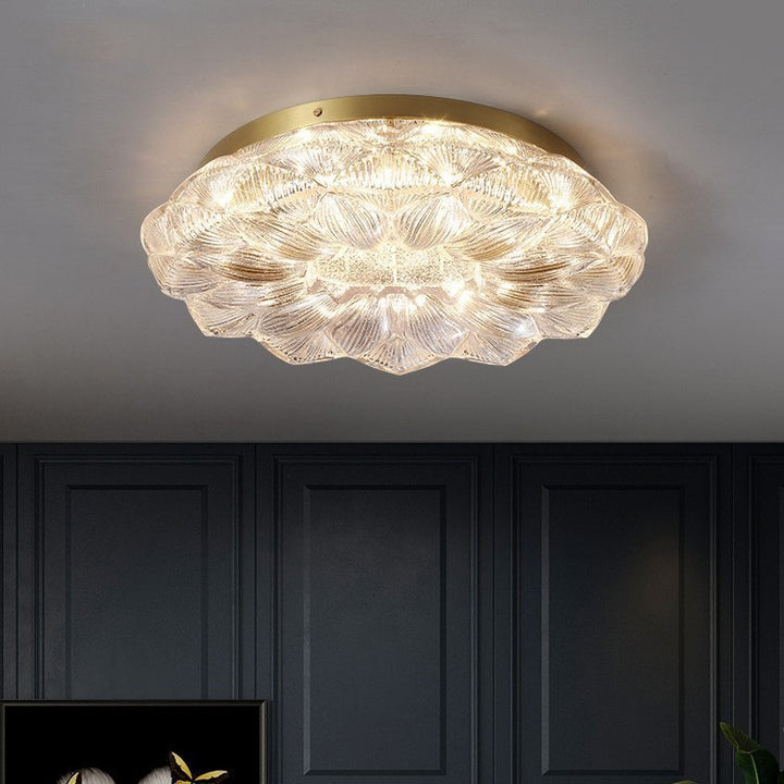 Zeitgenössische Luxus Lotus Form Edelstahl Goldblatt Kupferharz LED Halbeinbau-Deckenleuchte für Wohnzimmer 