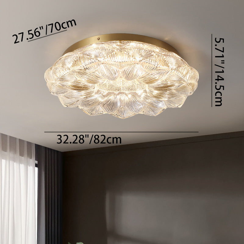 Contemporary Luxury Lotus Shape Stainless Steel Gold Leaf Copper Resin LED Semi-Flush Mount Ceiling Light For Living Room