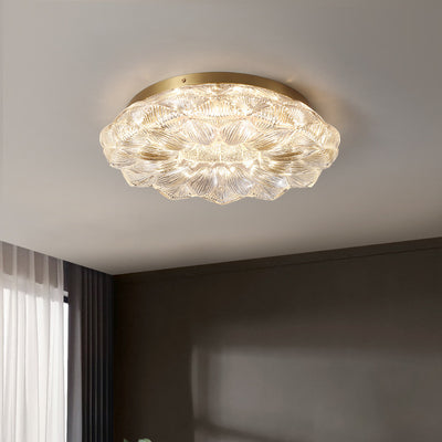 Contemporary Luxury Lotus Shape Stainless Steel Gold Leaf Copper Resin LED Semi-Flush Mount Ceiling Light For Living Room