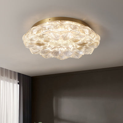 Contemporary Luxury Lotus Shape Stainless Steel Gold Leaf Copper Resin LED Semi-Flush Mount Ceiling Light For Living Room