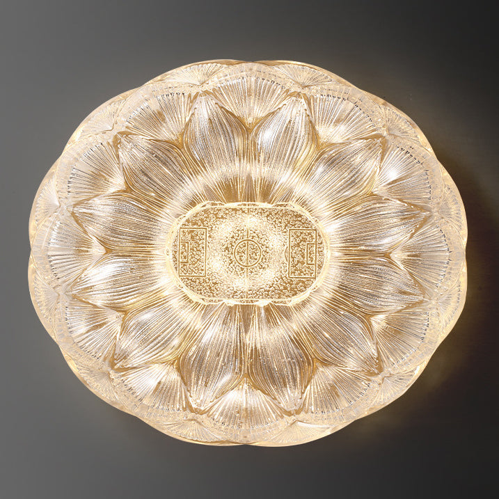 Contemporary Luxury Lotus Shape Stainless Steel Gold Leaf Copper Resin LED Semi-Flush Mount Ceiling Light For Living Room