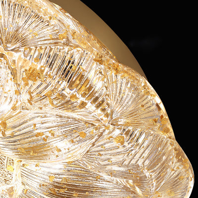 Contemporary Luxury Lotus Shape Stainless Steel Gold Leaf Copper Resin LED Semi-Flush Mount Ceiling Light For Living Room