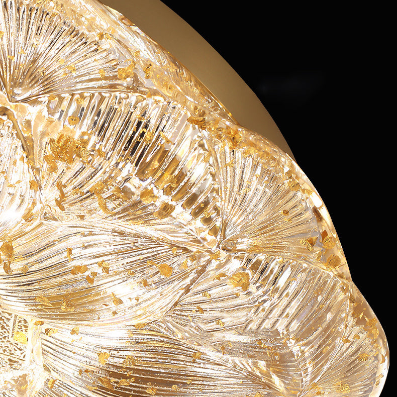 Contemporary Luxury Lotus Shape Stainless Steel Gold Leaf Copper Resin LED Semi-Flush Mount Ceiling Light For Living Room