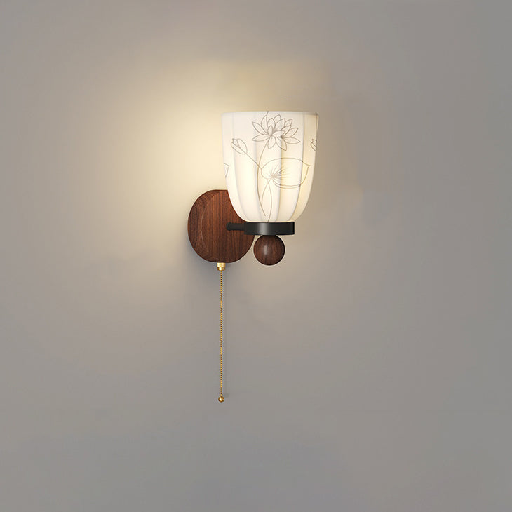 Applique murale semi-circulaire en tissu de fer avec imprimé floral traditionnel français 1/2 - Lampe pour chambre à coucher 