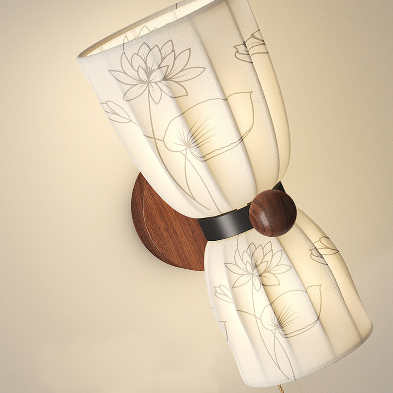Traditional French Semicircular Flower Print Iron Fabric 1/2 - Light Wall Sconce Lamp For Bedroom