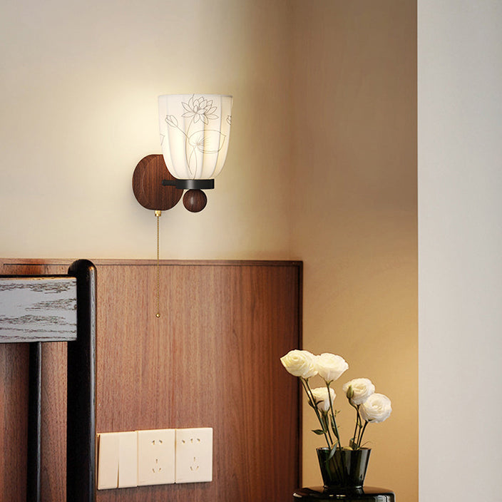 Traditional French Semicircular Flower Print Iron Fabric 1/2 - Light Wall Sconce Lamp For Bedroom