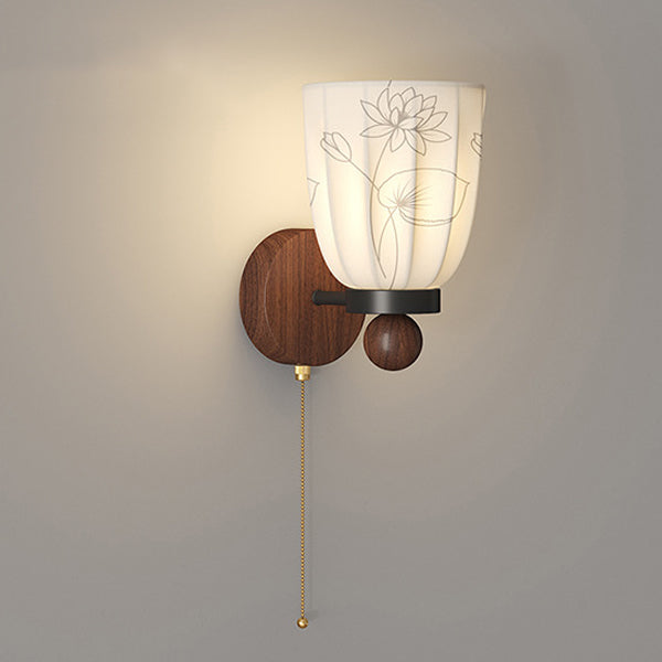 Traditional French Semicircular Flower Print Iron Fabric 1/2 - Light Wall Sconce Lamp For Bedroom