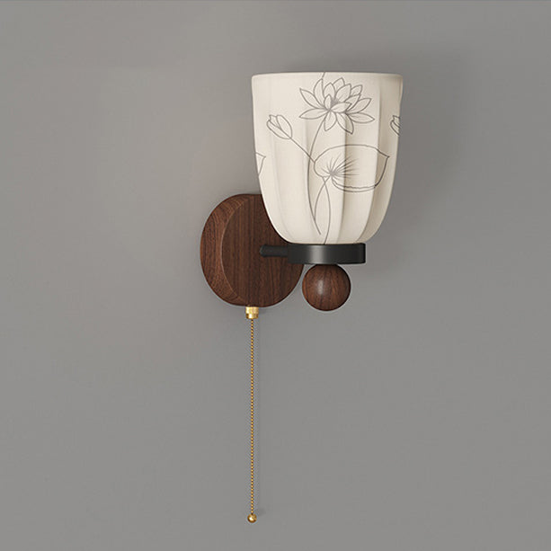 Traditional French Semicircular Flower Print Iron Fabric 1/2 - Light Wall Sconce Lamp For Bedroom