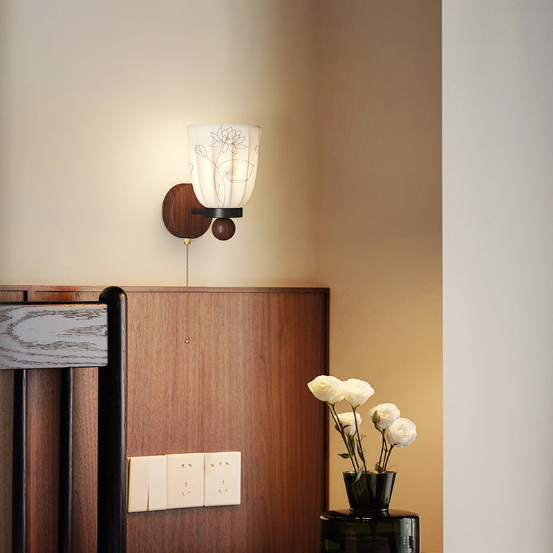Applique murale semi-circulaire en tissu de fer avec imprimé floral traditionnel français 1/2 - Lampe pour chambre à coucher 
