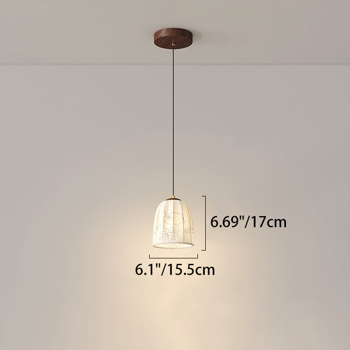 Traditional French Dome Semicircular Flower Print Iron Fabric 1 - Light Pendant Light For Bedside